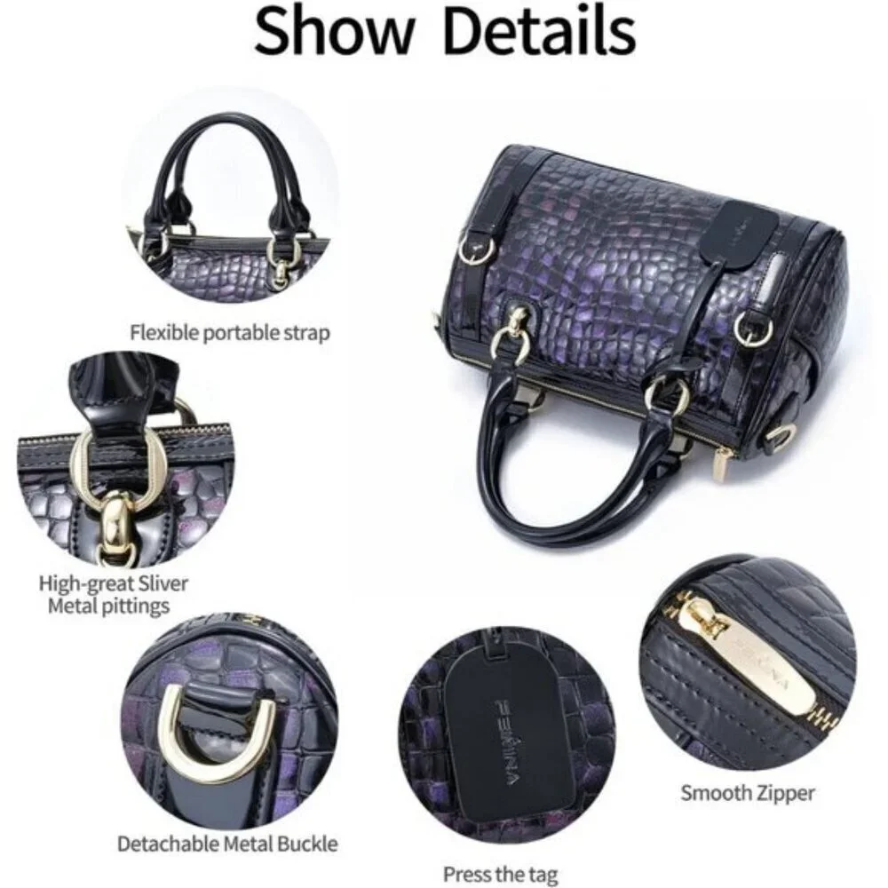 ⚡Women Purple Genuine Leather Tote Handbag Clutch Purse Crossbody Bag - Picture 5 of 9